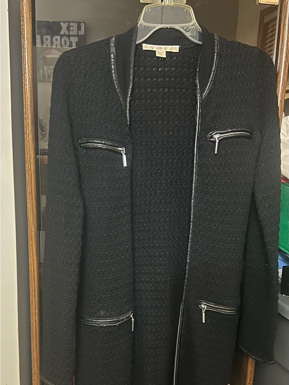 Boston Proper Black Textured Zip-Pocket Blazer